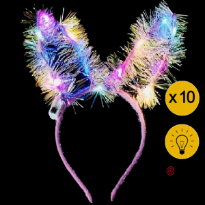 VINCHA OREJAS DE CONEJO LUMINOSA CON FLECOS ROSA 14 LUCES X 10